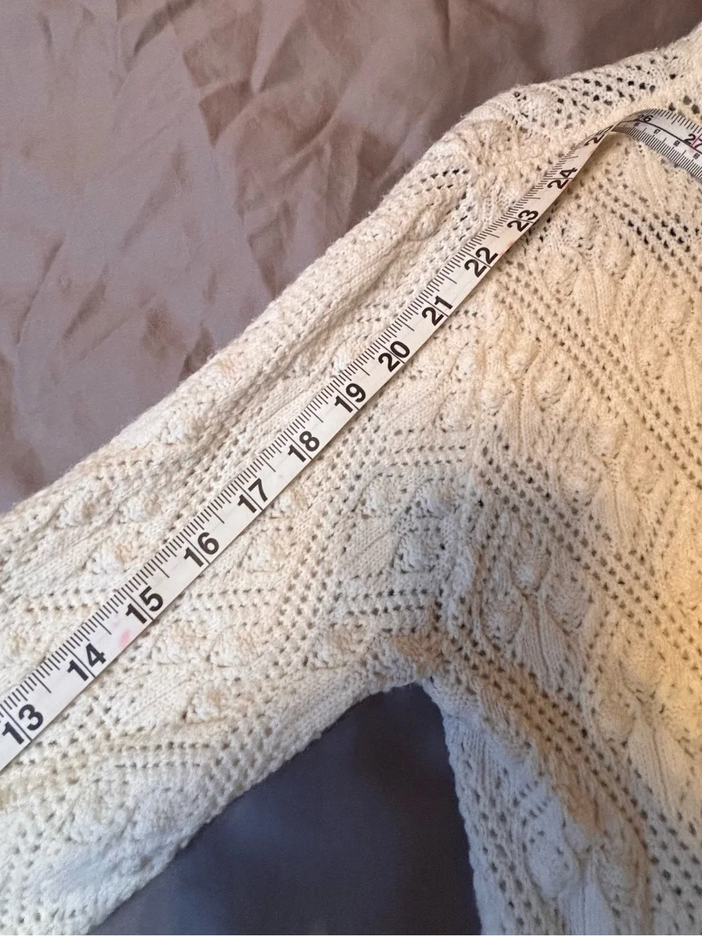 Vintage It’s Pure Gould Ivory Pointelle Cable Knit Cardigan Sweater Made USA
